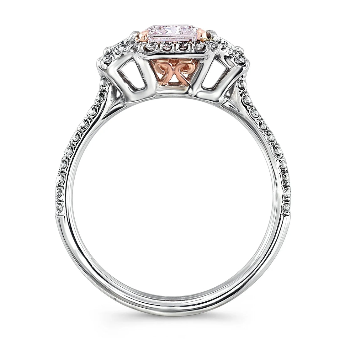 Uneek Natureal Collection 3-Stone-Halo Radiant Pink Diamond Engagement Ring