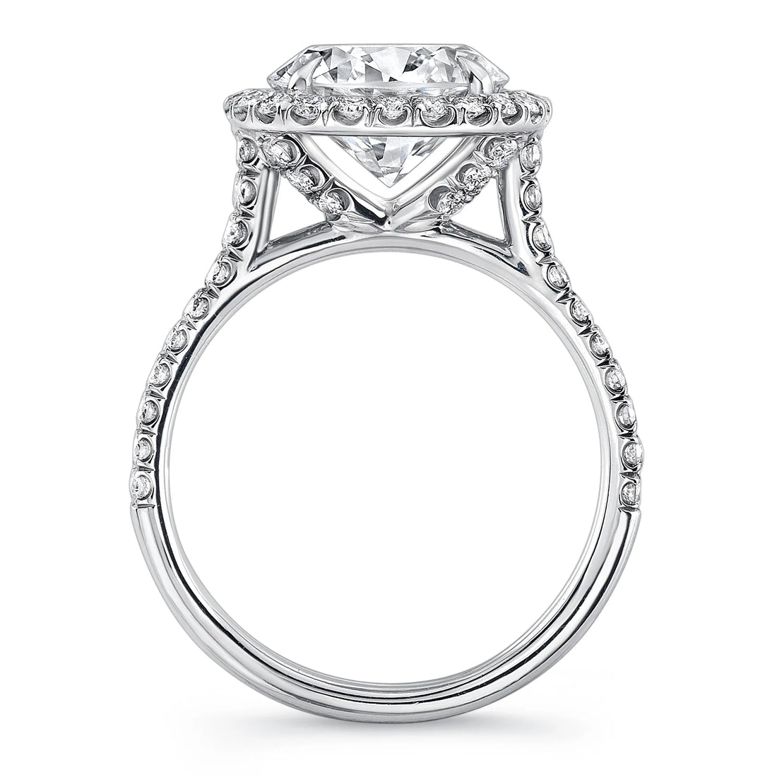 Uneek 3-Carat Round Diamond Engagement Ring with Pave Double Shank