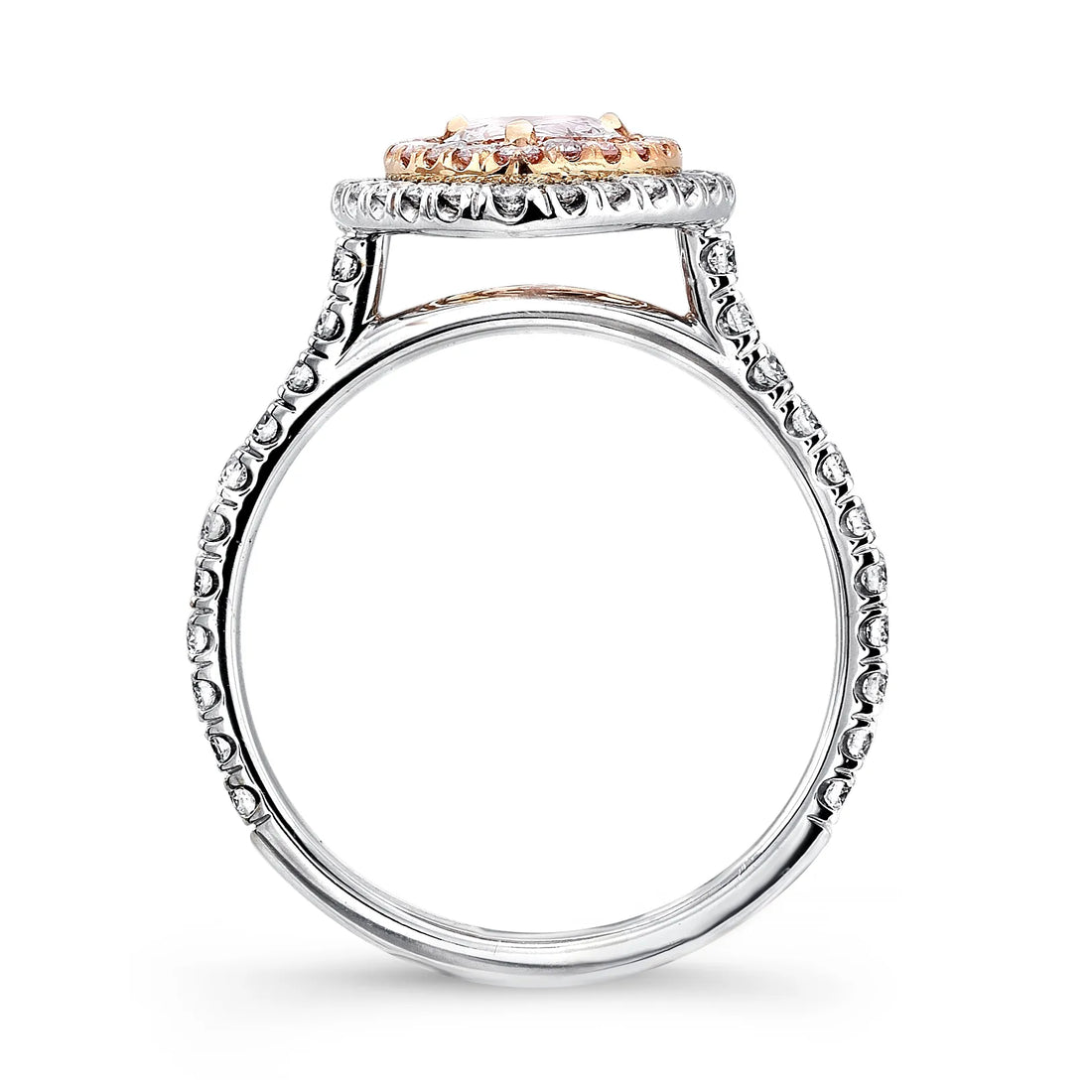 Uneek Pear-Shaped Pink Diamond Engagement Ring with Pink Diamond Inner Halo and White Diamond Outer Halo
