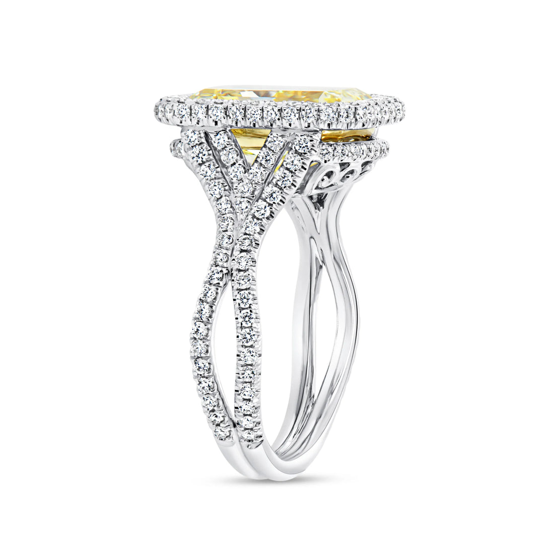 Uneek Natureal Collection Halo Radiant Fancy Light Yellow Diamond Engagement Ring