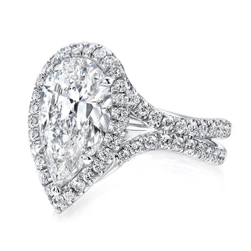 Uneek Pear-Shaped Diamond Halo Engagement Ring with Pave Silhouette Double Shank