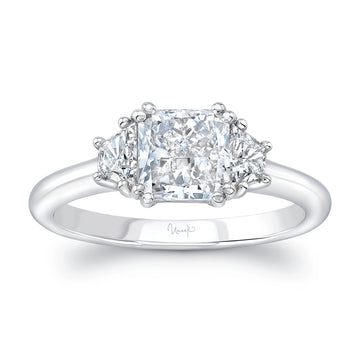 Uneek Three-Stone Ring with Elongated Radiant-Cut Fancy Yellow Diamond Center