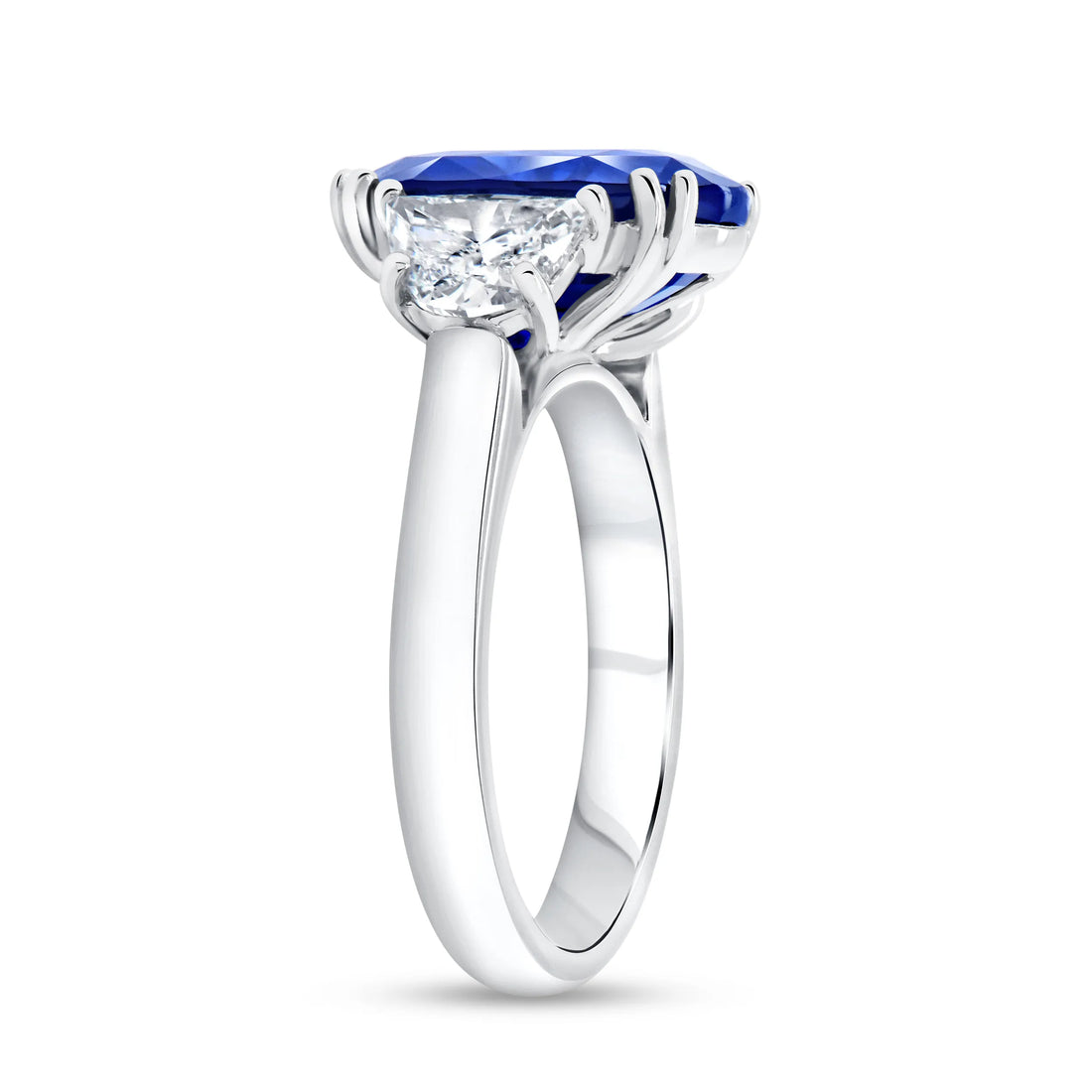 Uneek Precious Collection Three-Stone Oval Shaped Blue Sapphire Engagement Ring