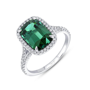 Uneek Precious Collection Halo Cushion Cut Indicolite Tourmaline Engagement Ring