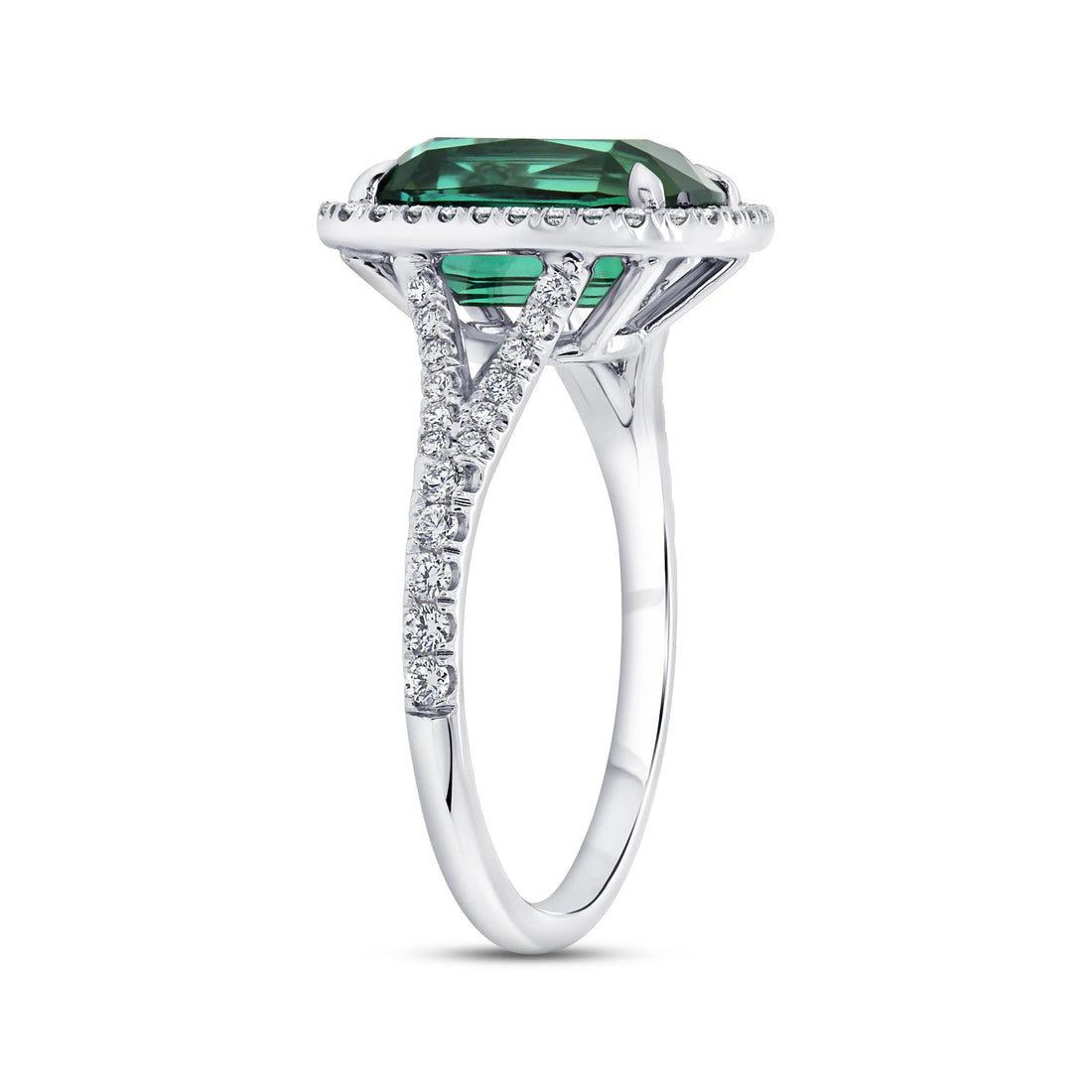 Uneek Precious Collection Halo Cushion Cut Indicolite Tourmaline Engagement Ring