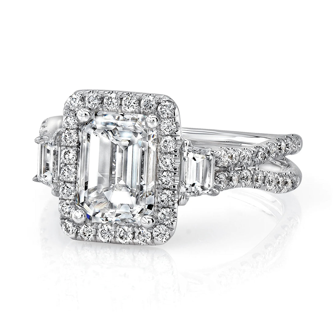Uneek Silhouette Collection Halo Emerald Cut Diamond Engagement Ring