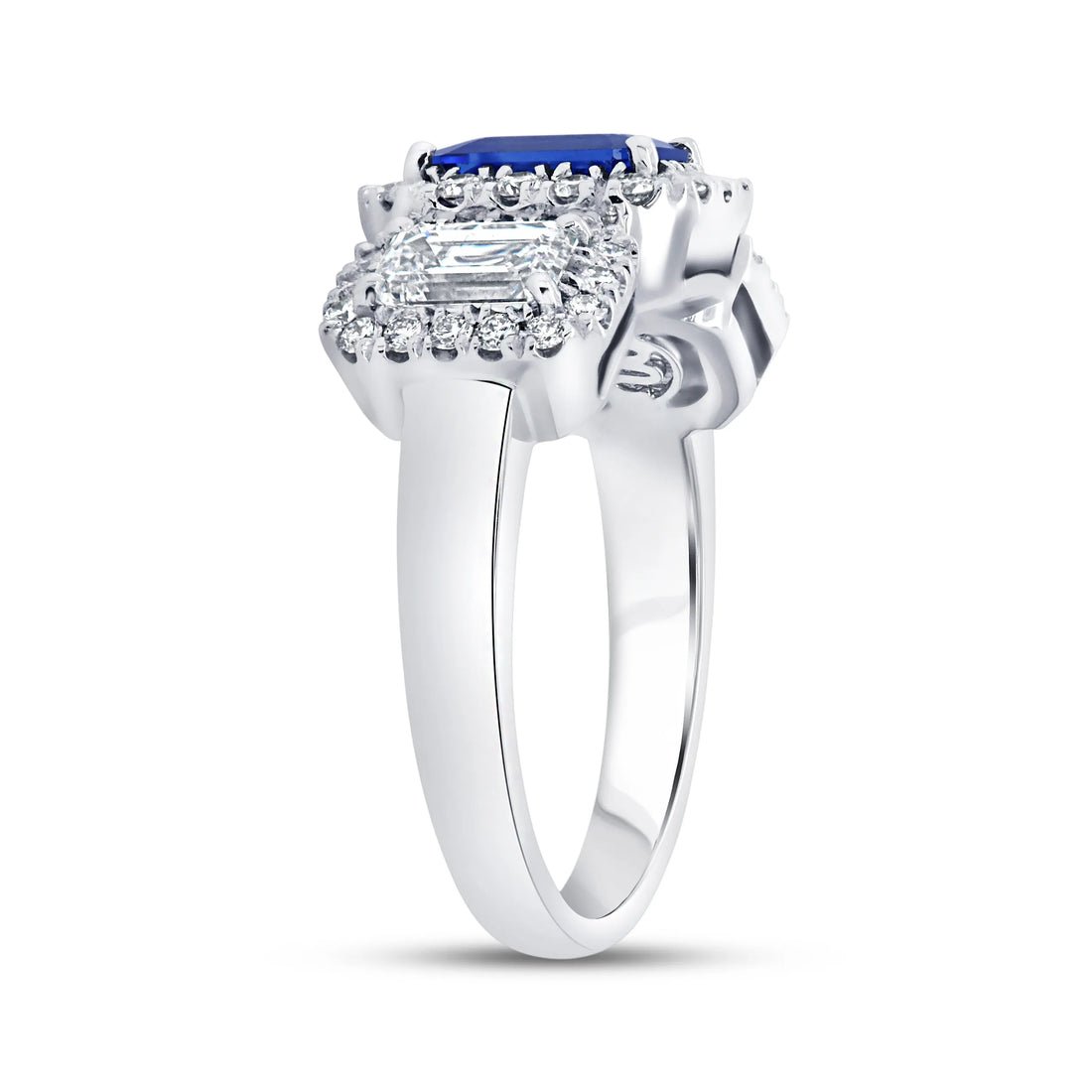 Uneek Signature Collection 3-Stone-Halo Emerald Cut Diamond Engagement Ring