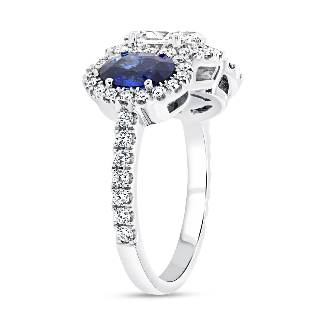 Uneek Precious Collection 3-Stone-Halo Oval Shaped Diamond Fashion Ring