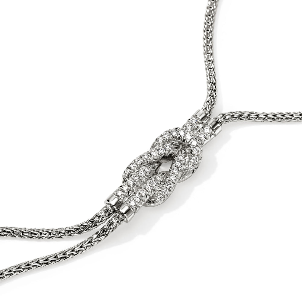 Love Knot Y Necklace, Sterling Silver, Diamonds