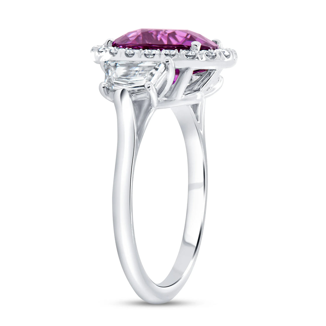 Uneek Precious Collection 3-Stone-Halo Oval Shaped Pink Sapphire Engagement Ring