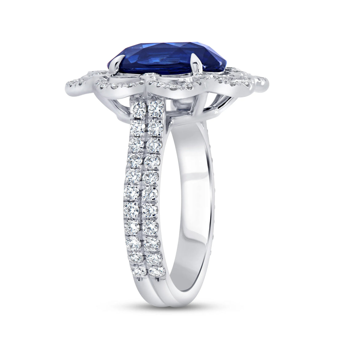 Uneek Precious Collection Double-Halo Oval Shaped Blue Sapphire Engagement Ring