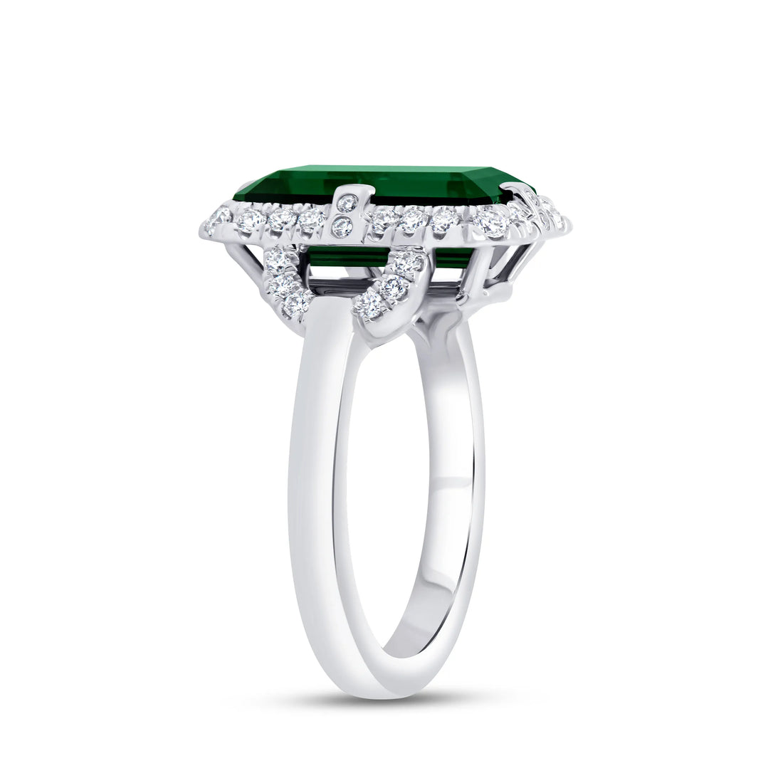 Uneek Precious Collection Halo Emerald Cut Green Tourmaline Engagement Ring