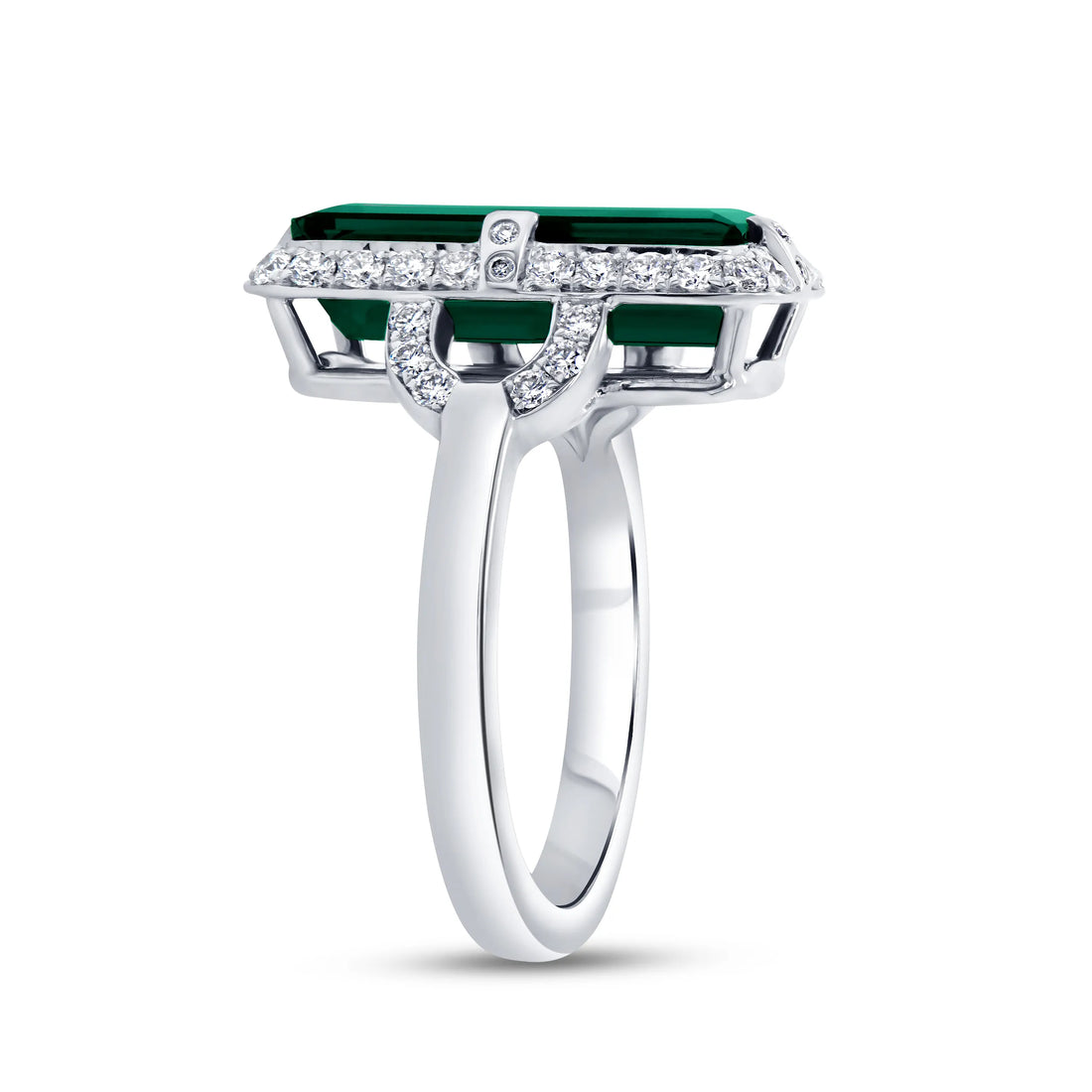 Uneek Precious Collection Halo Emerald Cut Green Tourmaline Engagement Ring