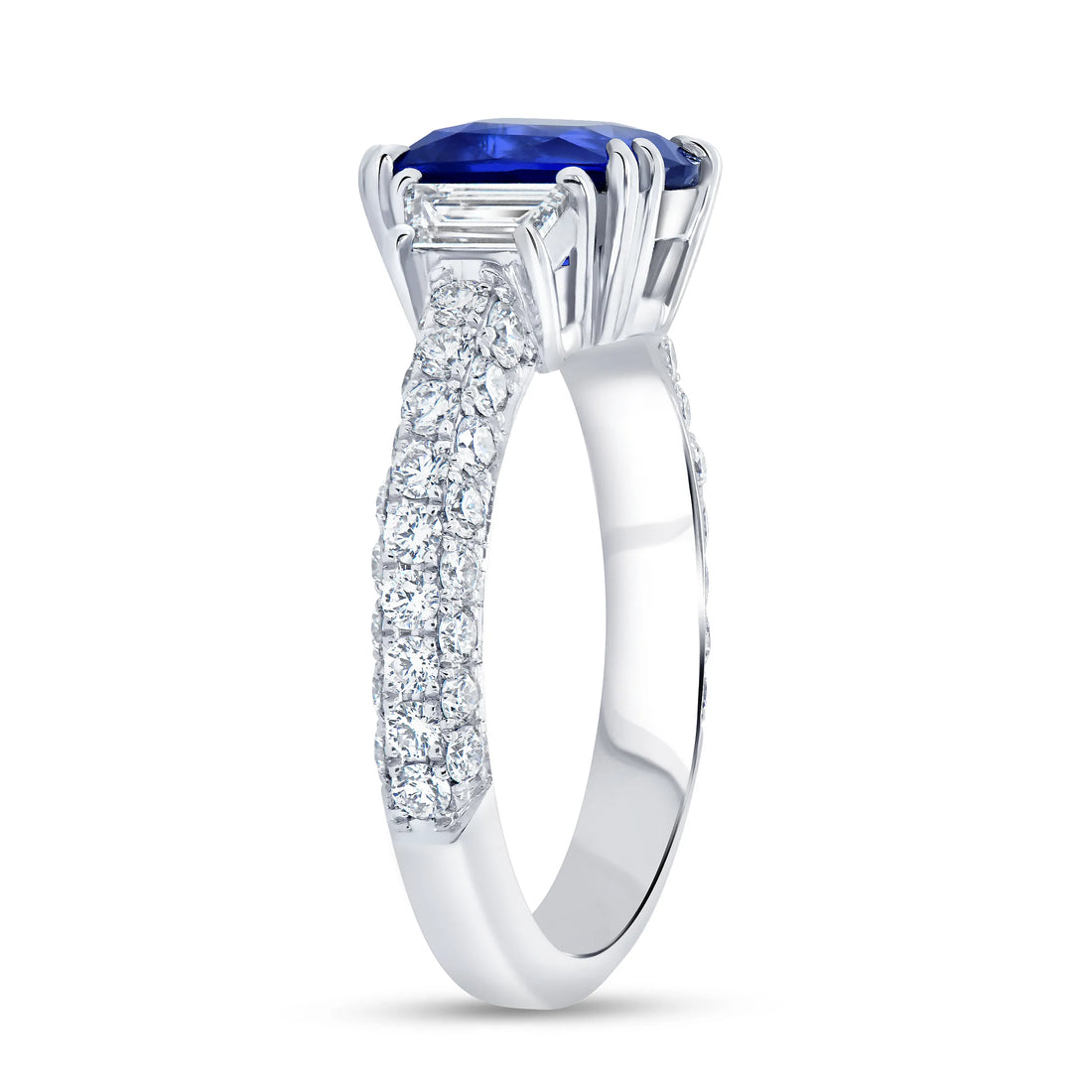 Uneek Precious Collection 3-Sided Cushion Cut Blue Sapphire Engagement Ring