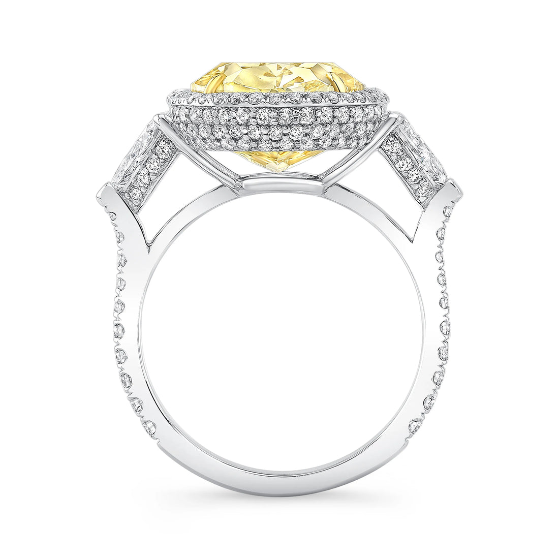 Uneek Natureal Collection 3-Stone-Halo Oval Shaped Yellow Diamond Engagement Ring