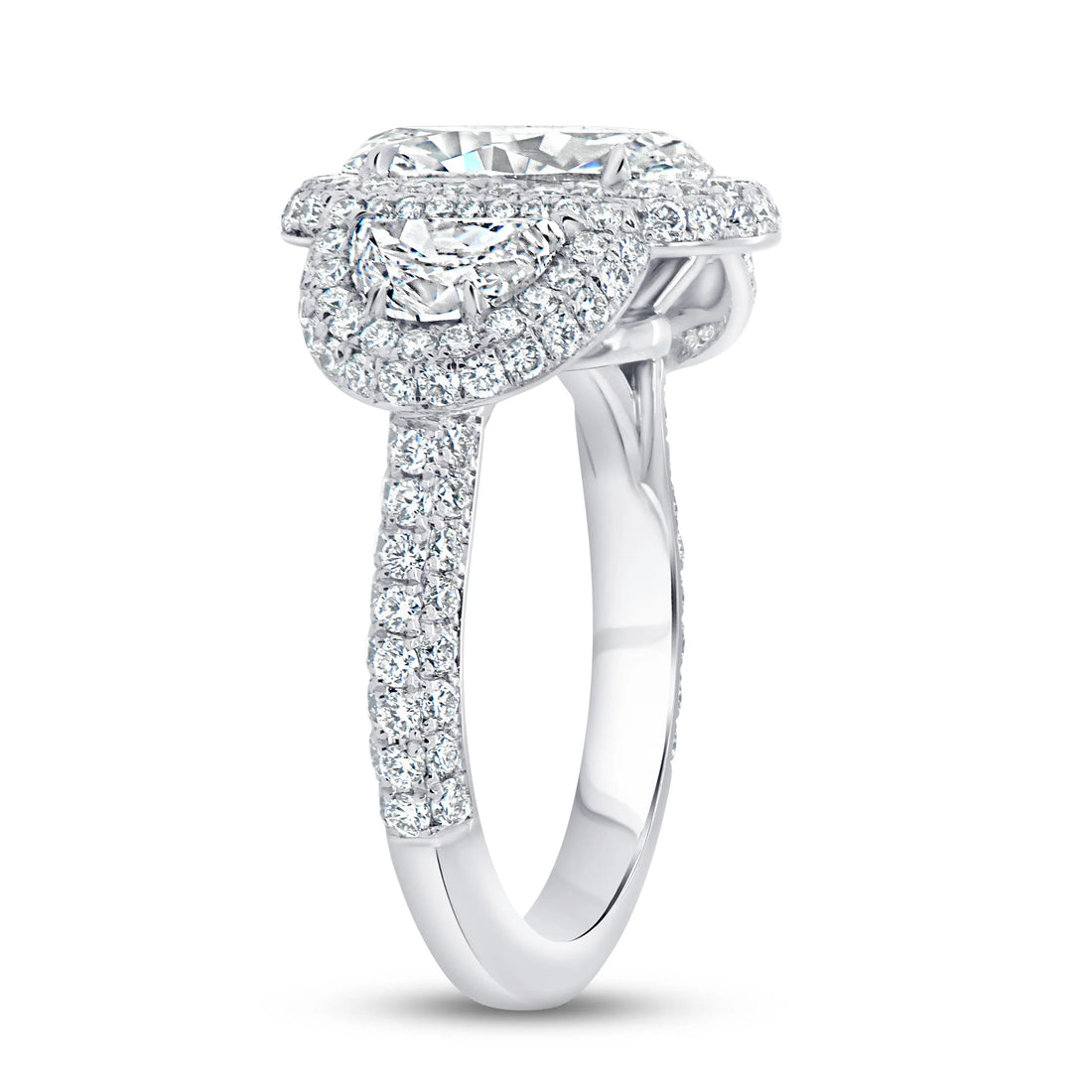 Uneek Signature Collection 3-Stone-Halo Oval Shaped Diamond Engagement Ring