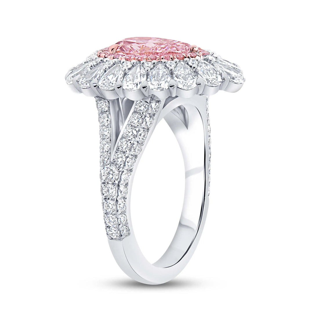 Uneek Natureal Collection Double-Halo Pear Shaped Light Pink Diamond Engagement Ring