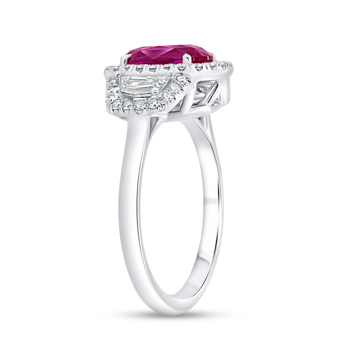 Uneek Precious Collection 3-Stone-Halo Oval Shaped Pink Sapphire Engagement Ring