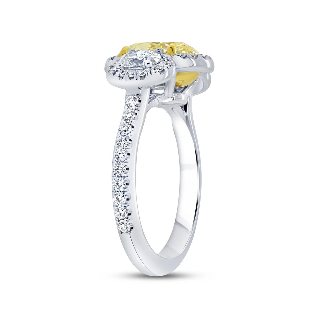 Uneek Natureal Collection 3-Stone-Halo Oval Shaped Fancy Light Yellow Diamond Engagement Ring