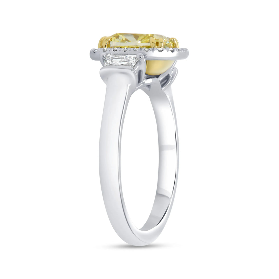 Uneek Natureal Collection Three-Stone Cushion Cut Fancy Yellow Diamond Engagement Ring