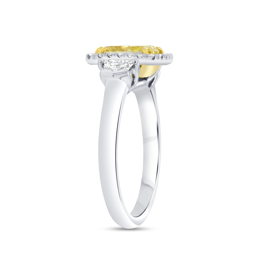 Uneek Natureal Collection Three-Stone Cushion Cut Fancy Yellow Diamond Engagement Ring