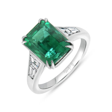 Uneek Precious Collection Tapered Emerald Cut Emerald Anniversary Ring