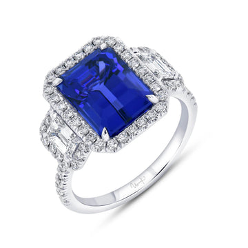 Uneek Precious Collection Three-Stone Emerald Cut Tanzanite Engagement Ring