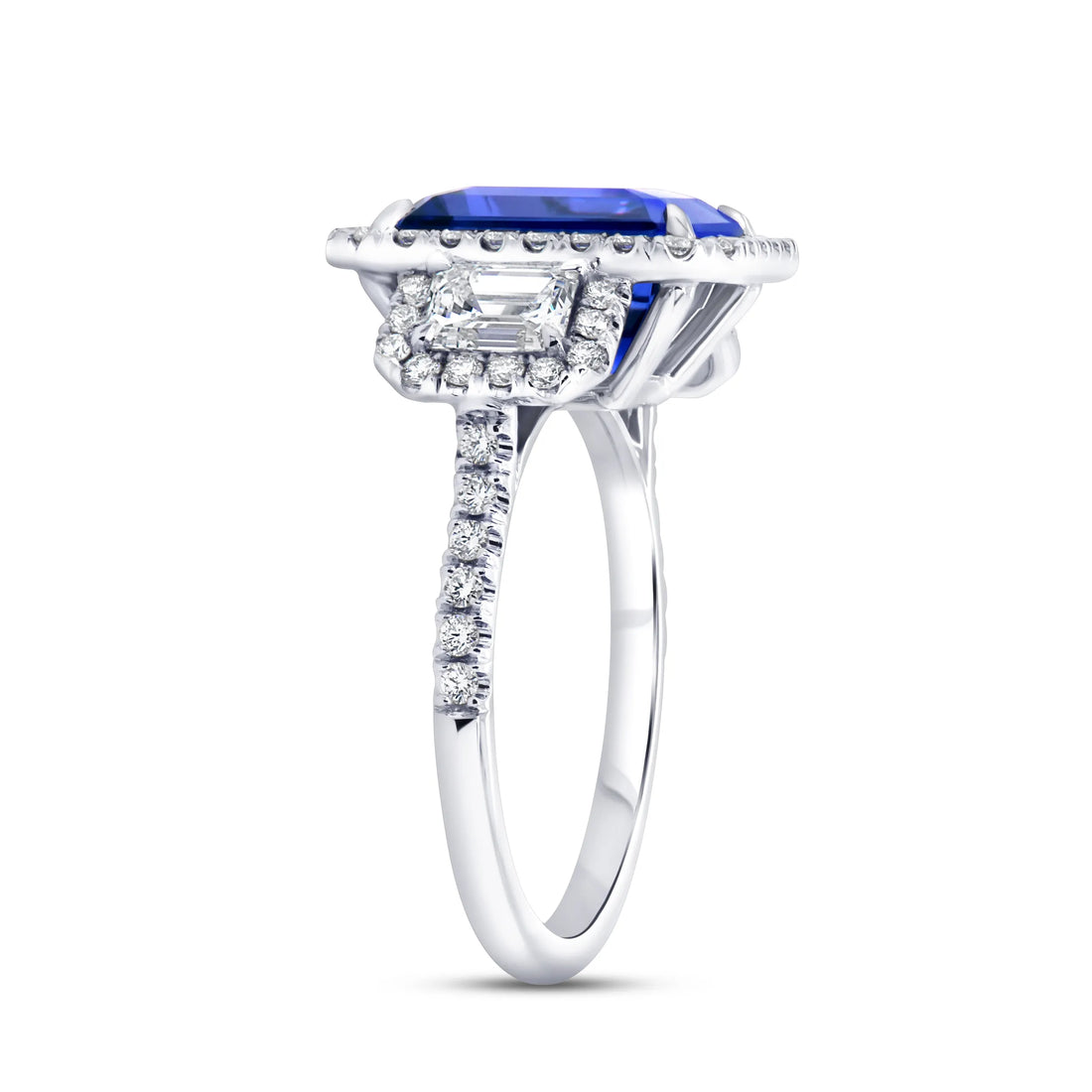 Uneek Precious Collection Three-Stone Emerald Cut Tanzanite Engagement Ring