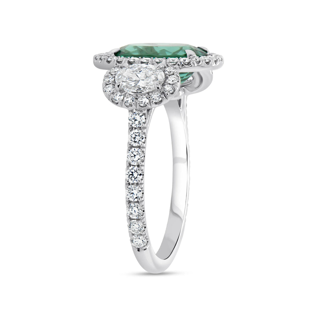 Uneek Precious Collection Three-Stone Oval Shaped Green Tourmaline Engagement Ring