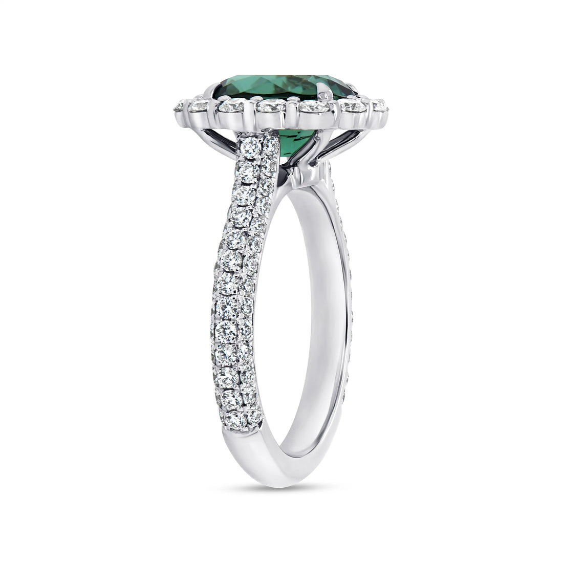 Uneek Precious Collection 3-Sided Oval Shaped Green Tourmaline Engagement Ring
