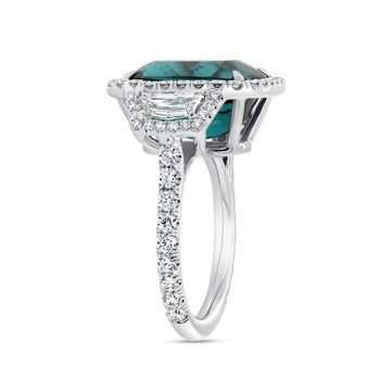 Uneek Precious Collection Three-Stone Cushion Cut Green Tourmaline Engagement Ring