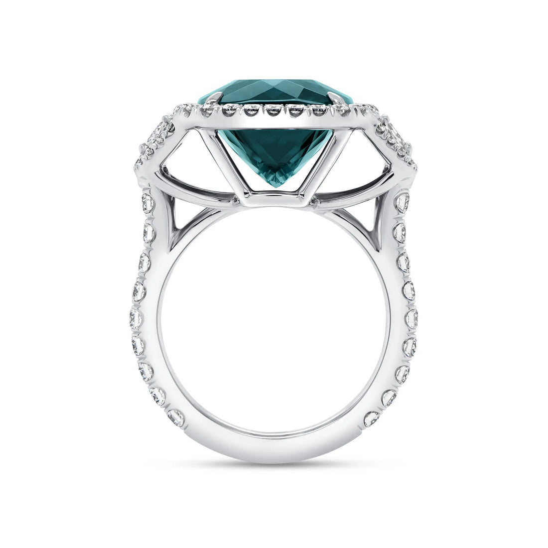Uneek Precious Collection Three-Stone Cushion Cut Green Tourmaline Engagement Ring