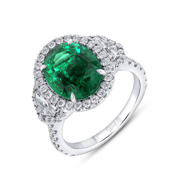 Uneek Precious Collection Halo Oval Shaped Green Diamond Engagement Ring