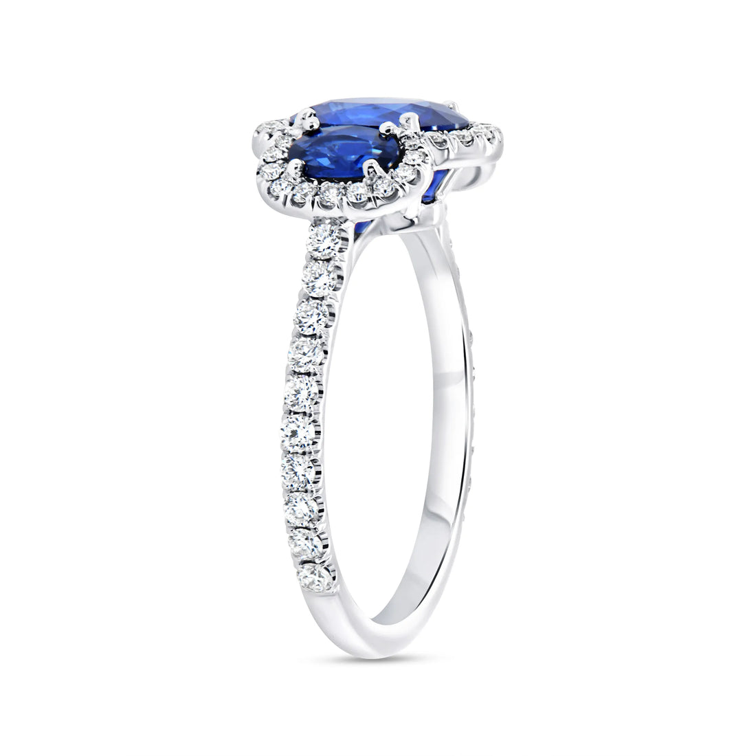 Uneek Precious Collection Three-Stone Oval Shaped Blue Sapphire Engagement Ring