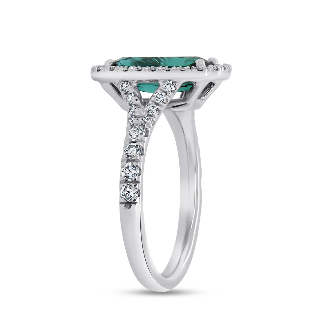 Uneek Precious Collection Split-Shank Cushion Cut Green Tourmaline Engagement Ring