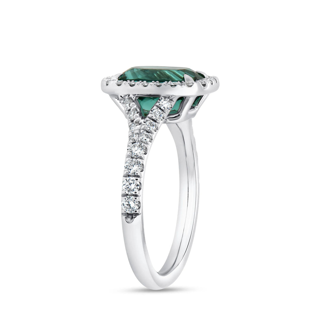 Uneek Precious Collection Split-Shank Cushion Cut Indicolite Tourmaline Engagement Ring