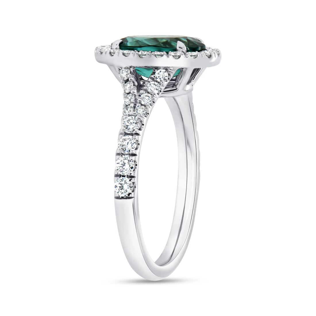 Uneek Precious Collection Split-Shank Oval Shaped Indicolite Tourmaline Engagement Ring