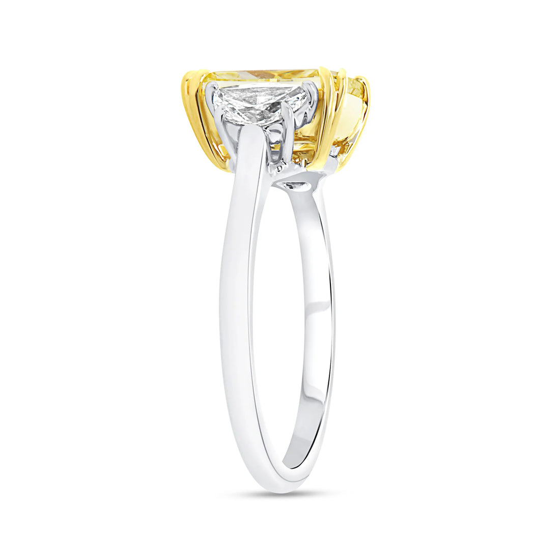 Uneek Natureal Collection Three-Stone Cushion Cut Fancy Yellow Diamond Engagement Ring