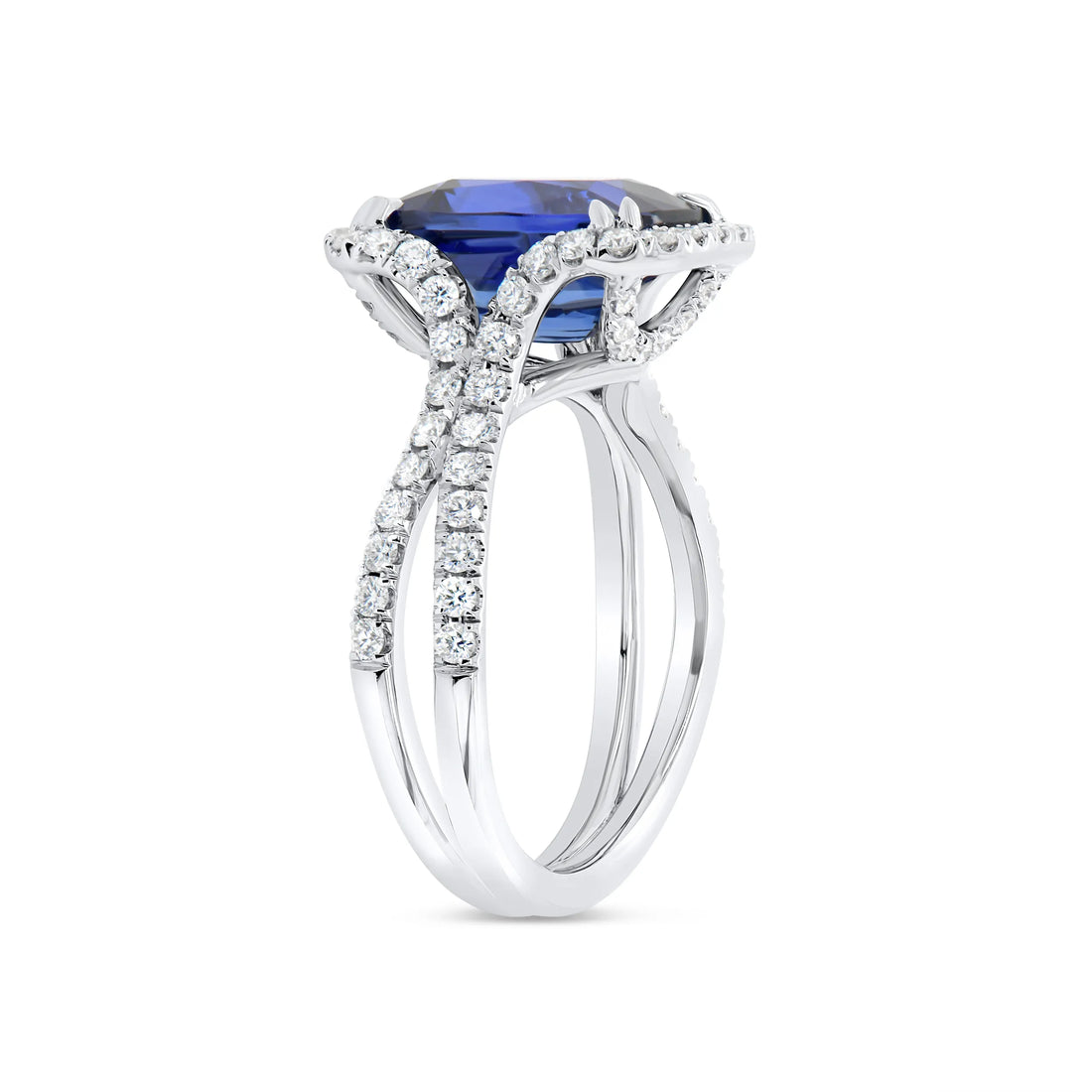 Uneek Precious Collection Halo Cushion Cut Blue Sapphire Anniversary Ring