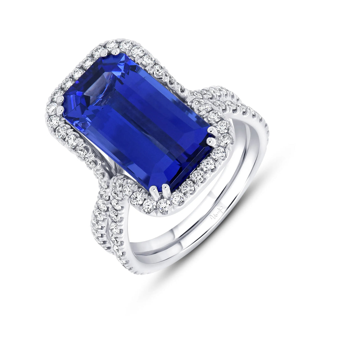 Uneek Precious Collection Split-Shank Emerald Cut Tanzanite Engagement Ring