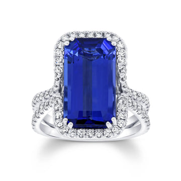 Uneek Precious Collection Split-Shank Emerald Cut Tanzanite Engagement Ring