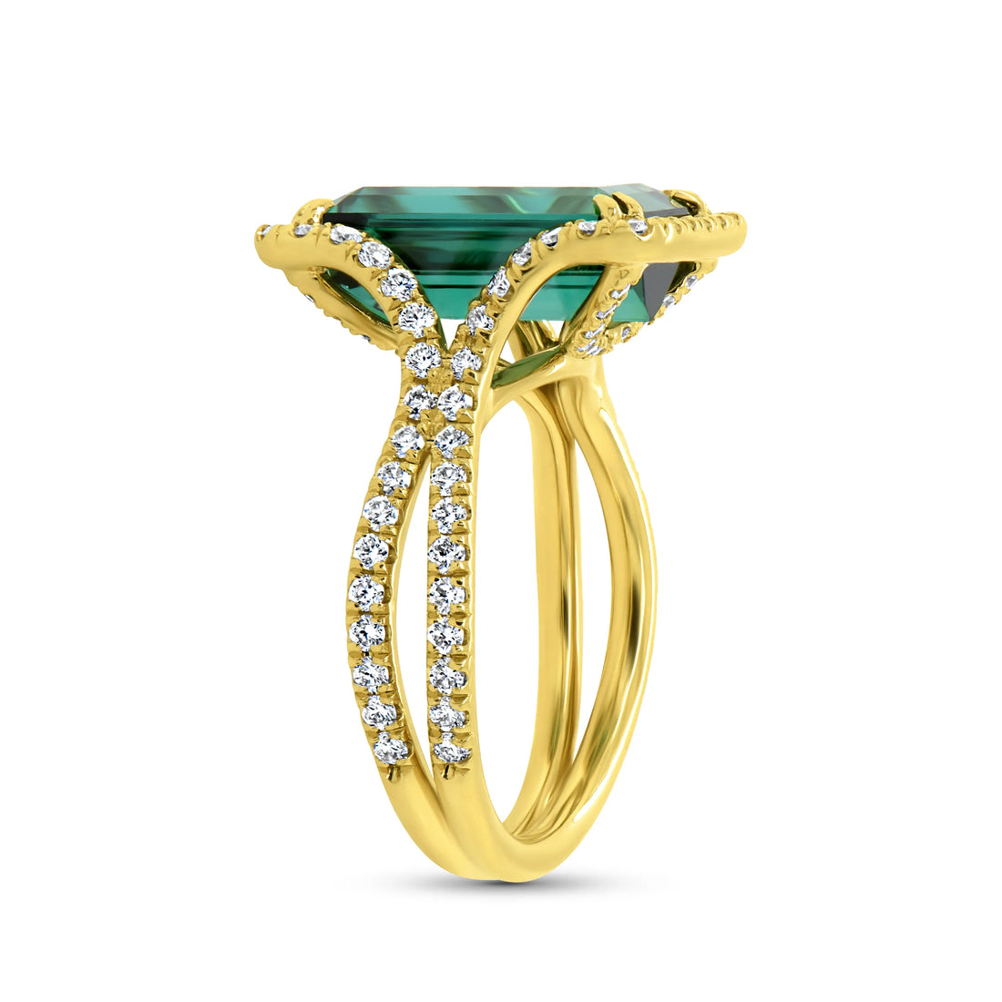 Uneek Precious Collection Split-Shank Emerald Cut Green Tourmaline Engagement Ring