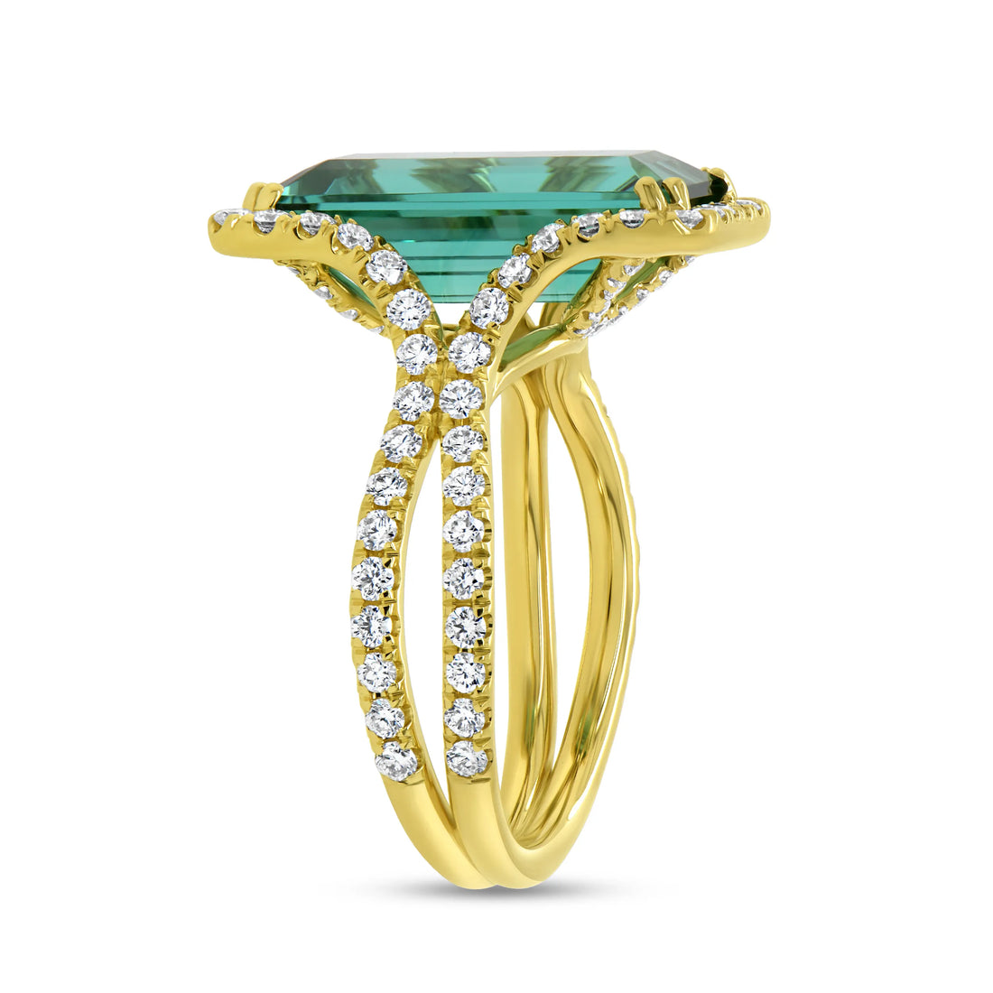 Uneek Precious Collection Split-Shank Emerald Cut Green Tourmaline Engagement Ring