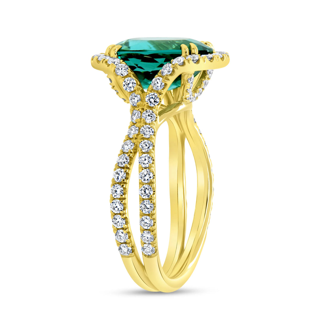 Uneek Precious Collection Halo Oval Shaped Indicolite Tourmaline Engagement Ring
