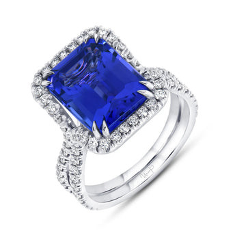 Uneek Precious Collection Split-Shank Emerald Cut Tanzanite Engagement Ring