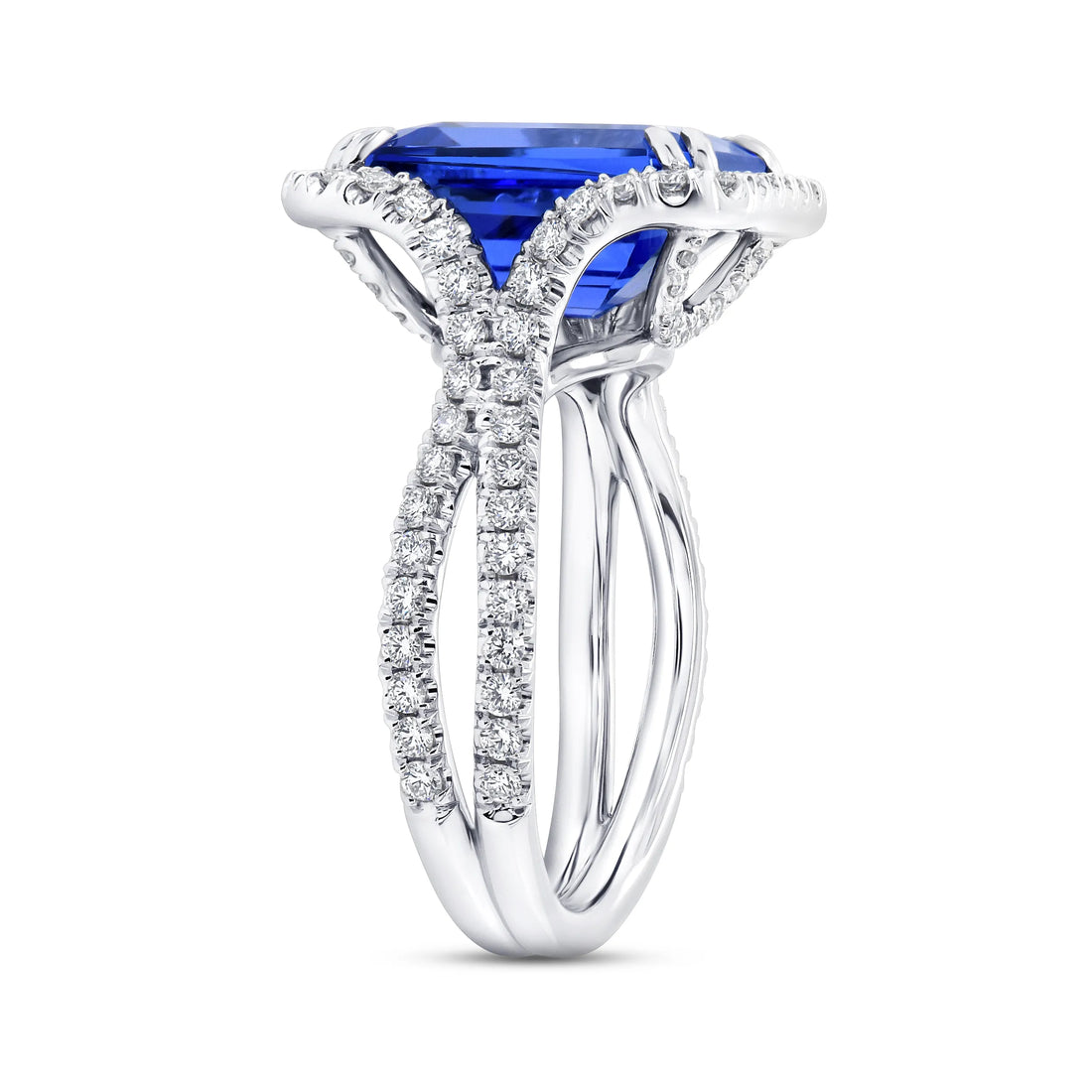 Uneek Precious Collection Split-Shank Emerald Cut Tanzanite Engagement Ring