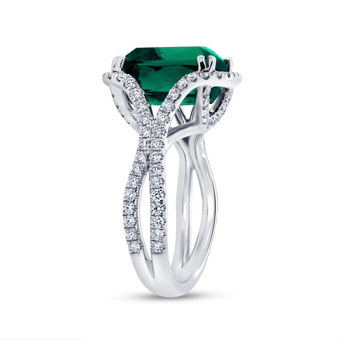 Uneek Precious Collection Halo Elongated Cushion Cut Green Tourmaline Fashion Ring