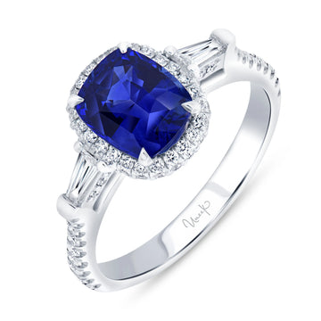 Uneek Precious Collection Halo Cushion Cut Blue Sapphire Engagement Ring