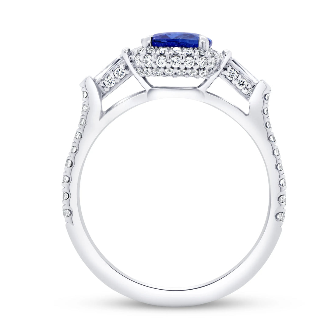 Uneek Precious Collection Halo Cushion Cut Blue Sapphire Engagement Ring