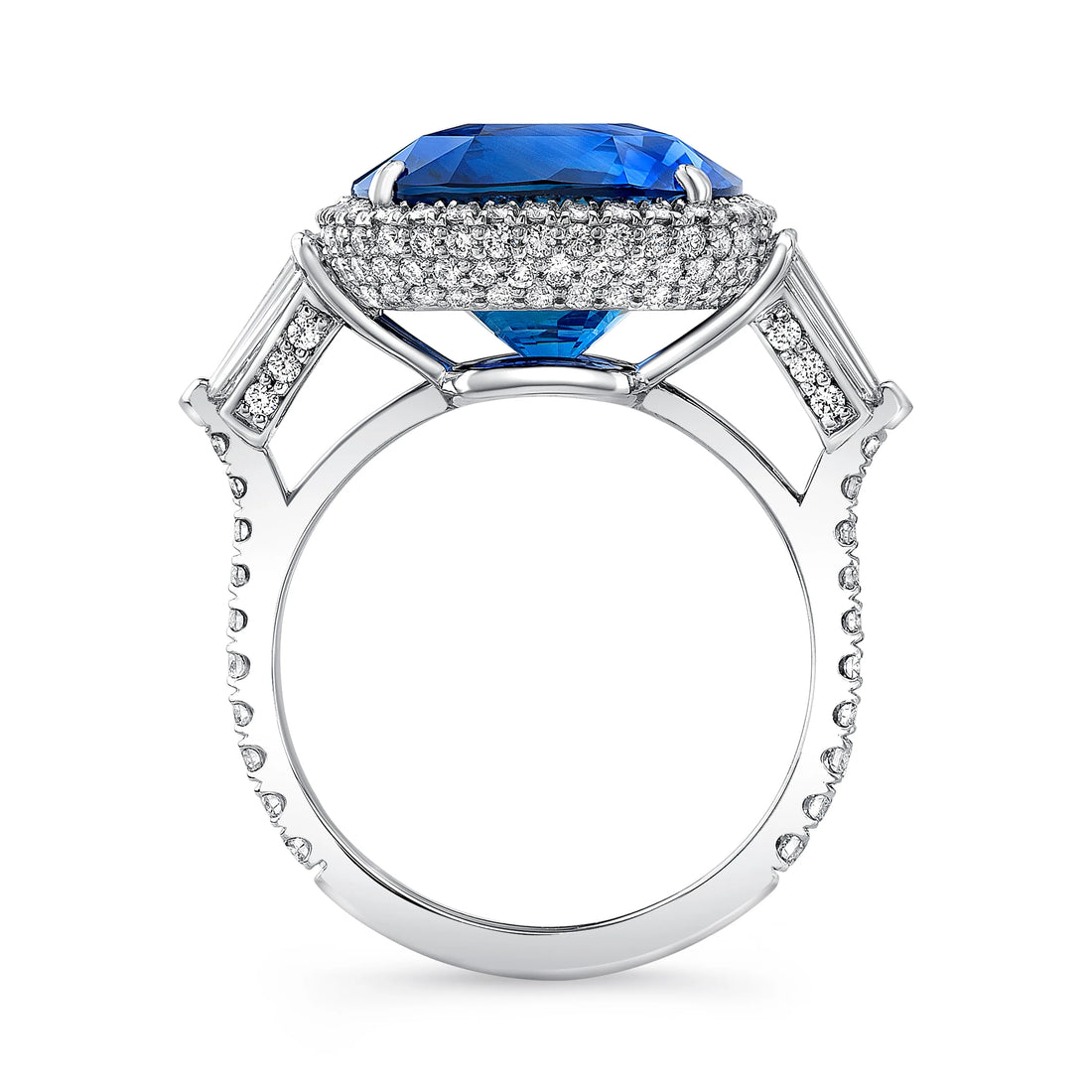 Uneek Precious Collection Halo Cushion Cut Blue Sapphire Engagement Ring